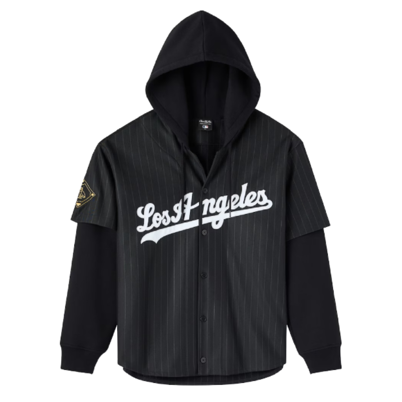 Los-Angeles-Dodgers-OVO-x-MLB-Black-Jersey-Button-Up-Hoodie Los Angeles Dodgers OVO x MLB Black Jersey Hoodie - Image 1