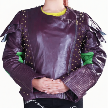 Purple Mal Descendants jacket front view with studded details and padded sleeves