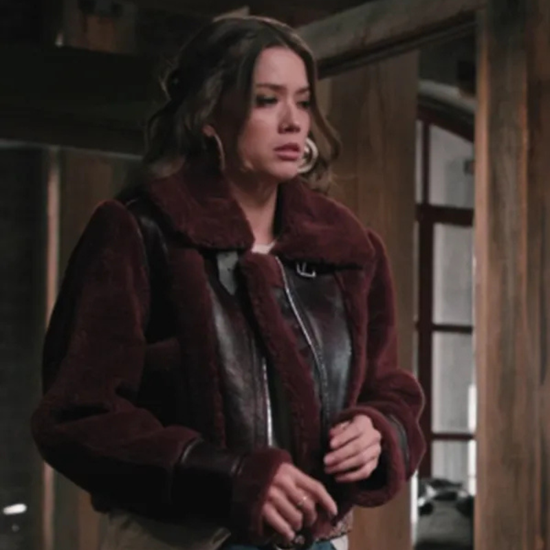 Marshals-S01-Morgan-Lindholm-Burgundy-Cropped-Leather-Jacket Marshals S01 Morgan Lindholm Burgundy Cropped Leather Jacket - Image 1
