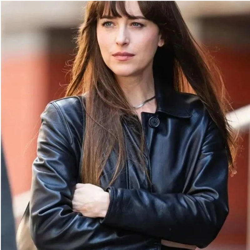 Materialists-2024-Dakota-Johnson-Black-Blazer Materialists 2024 Dakota Johnson Black Leather Blazer - Image 1