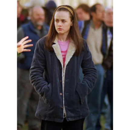 Rory Gilmore wearing a blue shearling-lined jacket