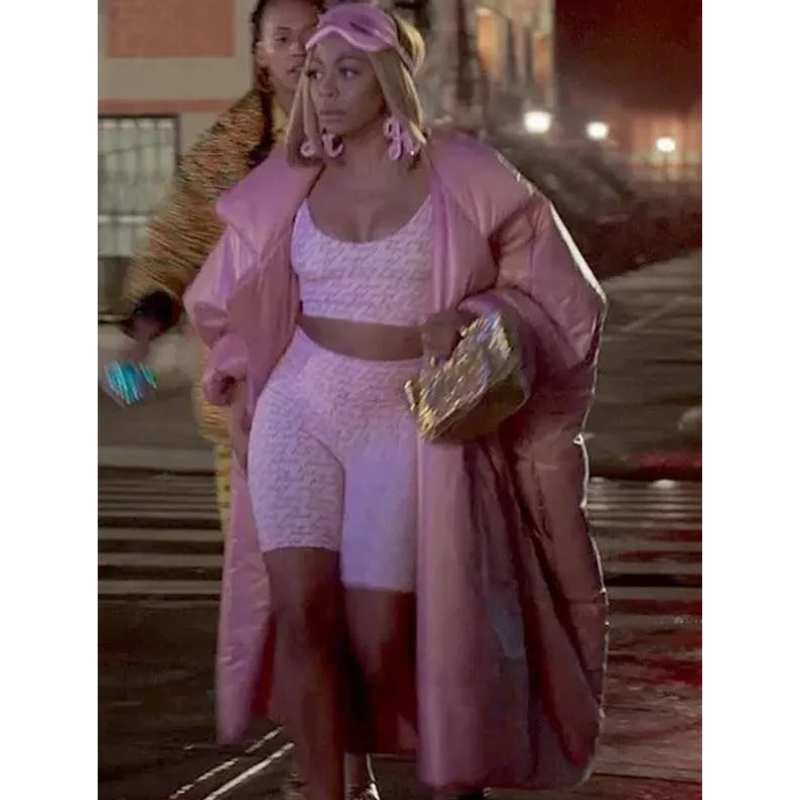 Run-the-World-S02-Renee-Puffer-Trench-Coat Bresha Webb Run the World S02 Pink Puffer Coat - Image 1