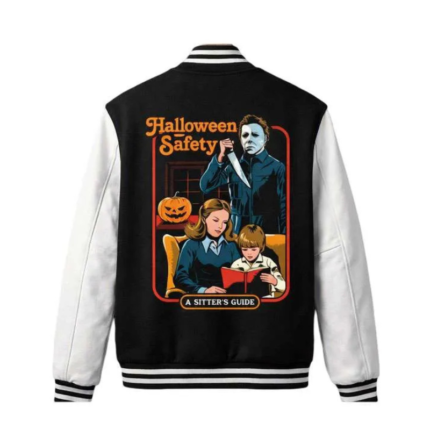 A Sitter’s Guide Halloween varsity jacket back view