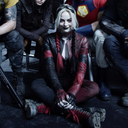 Harley Quinn wearing a leather jacket front view