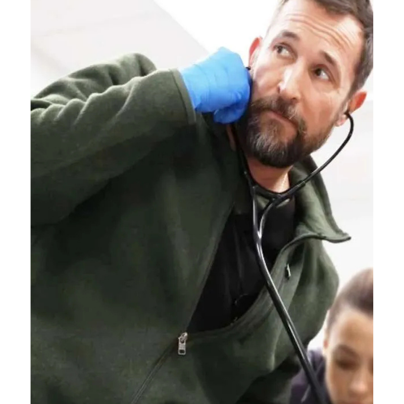 The-Pitt-2025-Dr.-Michael-Robinavitch-Green-Wool-Jacket The Pitt S02 Noah Wyle Green Jacket - Image 1