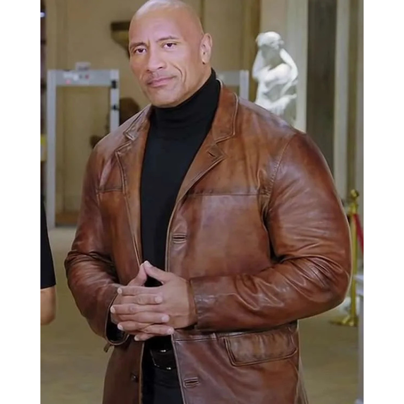 dwayne-johnson-red-notice-brown-leather-jacket Dwayne Johnson Red Notice Brown Leather Jacket - Image 1