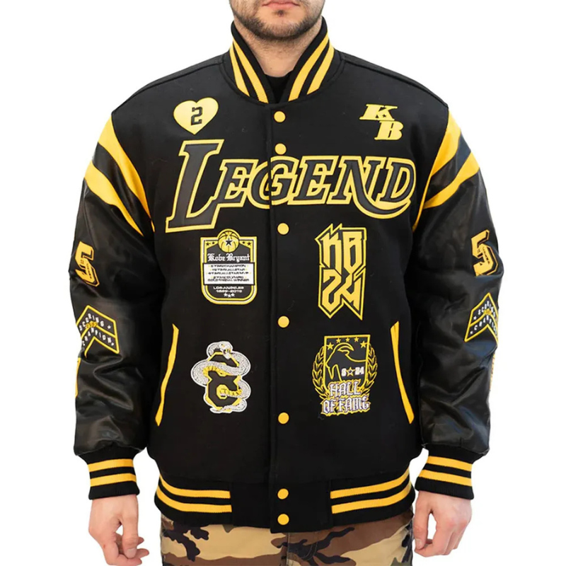 la-lakers-kobe-bryant-collage-legends-black-letterman-jacket LA Lakers Kobe Bryant Collage Legends Black Varsity Jacket - Image 1