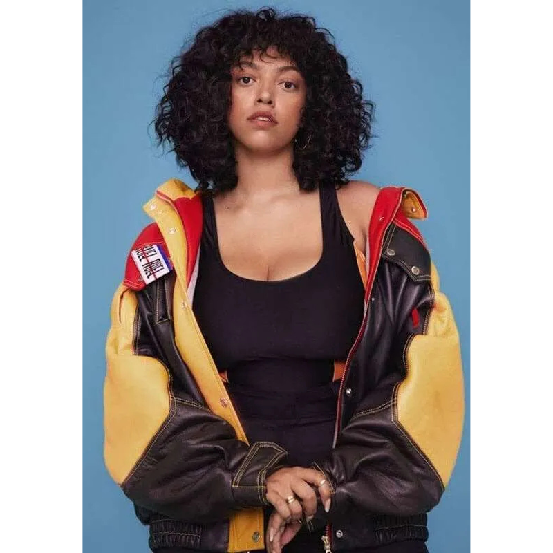 mahalia-video-hide-out-a-colors-show-red-and-yellow-jacket Hide Out A Colors Show Mahalia Leather Jacket - Image 1
