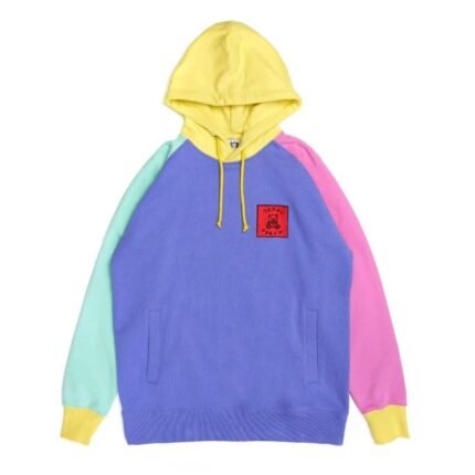 Front detail of colorful Oliver Tree hoodie