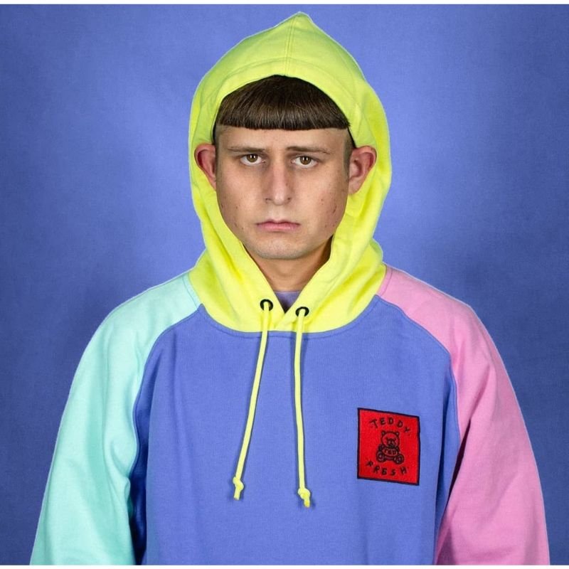 oliver-tree-hoodie Oliver Tree Hoodie in purple, pink, mint green, and yellow