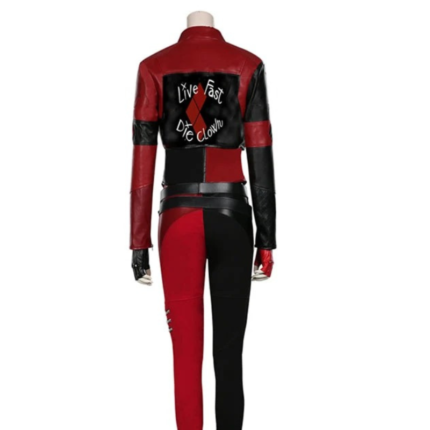 Harley Quinn Costume red and black leather back view