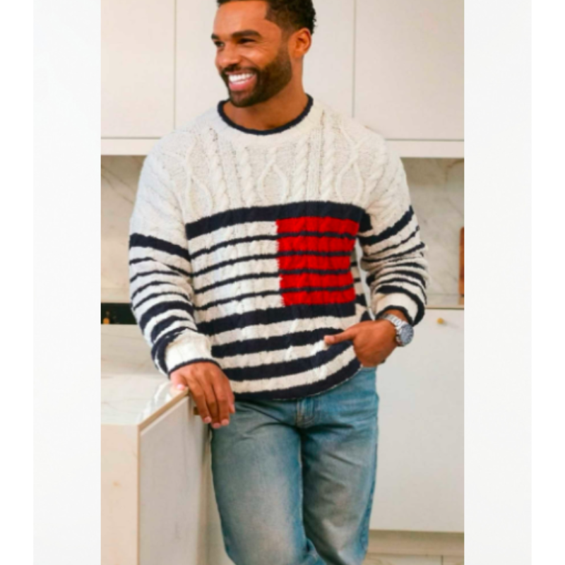 Advertisements-2026-Lucien-Laviscount-Cable-Knit-Striped-Sweater Advertisements 2026 Lucien Laviscount Cable Knit Striped Sweater - Image 1