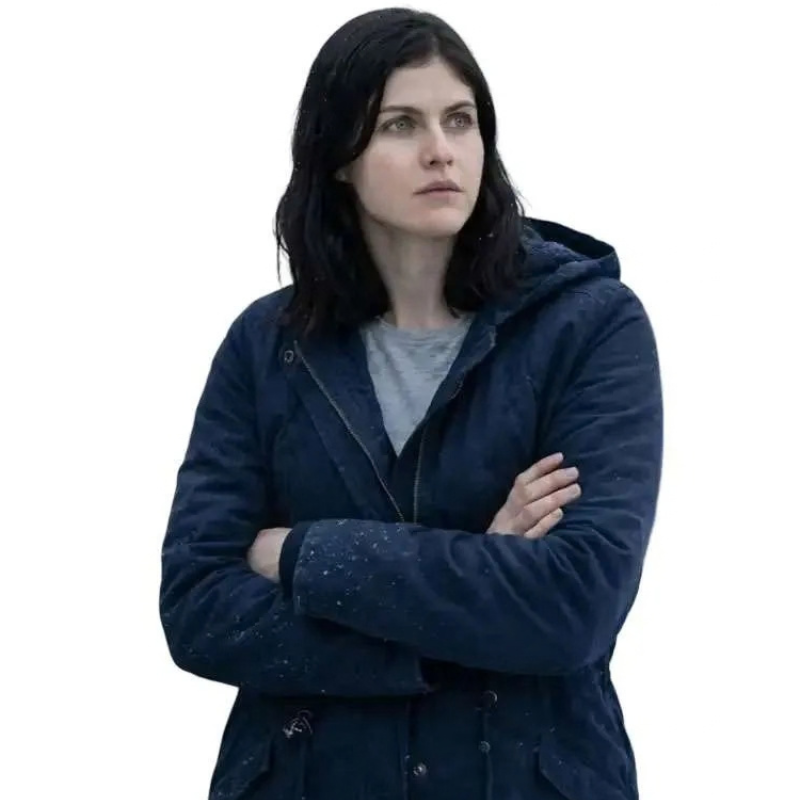 Alexandra-Daddario-Couples-Weekend-2026-Blue-Hooded-Jacket Couples Weekend Alexandra Daddario Hooded Jacket - Image 1