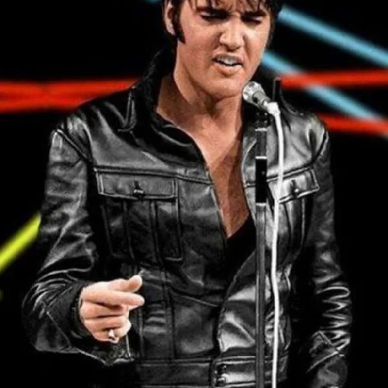 American-Singer-Elvis-Presley-Black-Jacket American Singer Elvis Presley Black Leather Jacket - Image 1