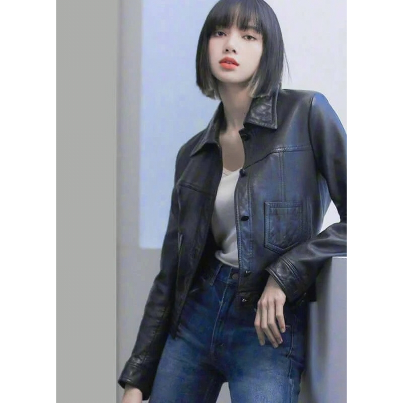 Blackpink-Lisa-Inspired-Cropped-Jacket Blackpink Lisa Cropped Leather Jacket - Image 1