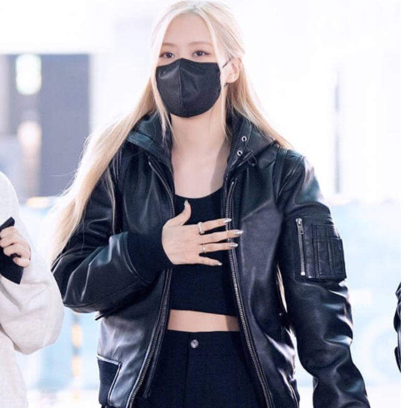 Blackpink-Rose-Bomber-Leather-Jacket K-pop Fashion Blackpink Rose Bomber Leather Jacket Women - Image 1