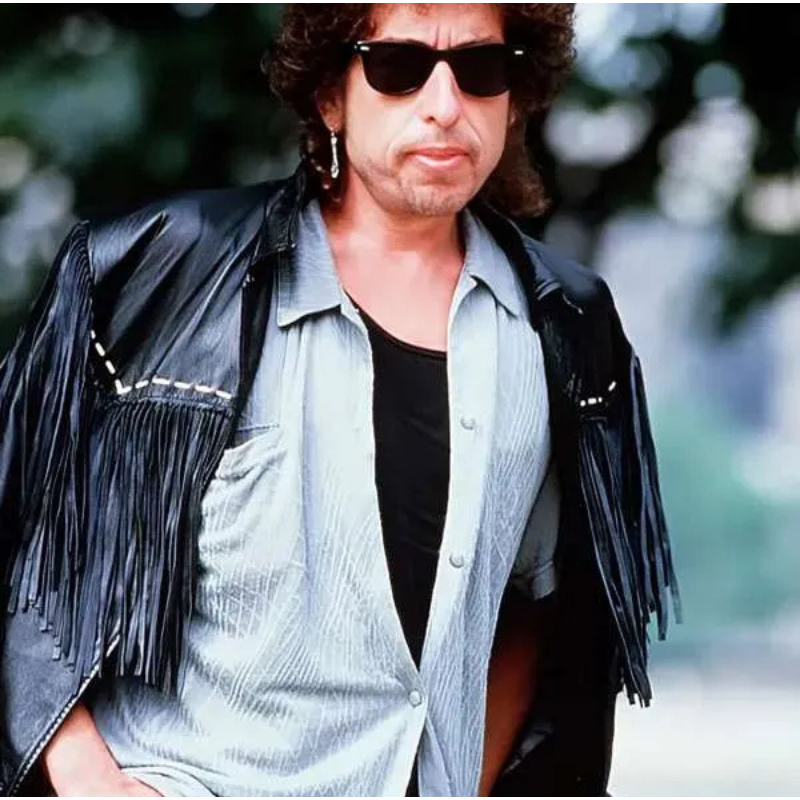 Bob-Dylans-1986-Black-Fringe-Jacket Bob Dylan Fringe Leather Jacket - Image 1