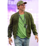 Brad Pitt NASCAR Jacket green suede leather full-body race event look