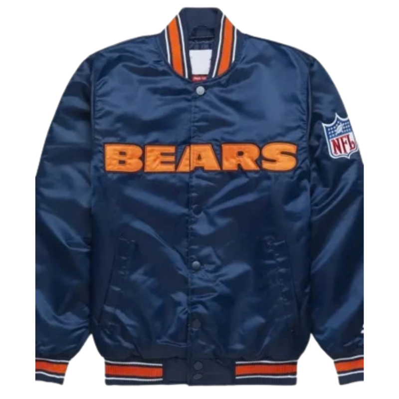 Chicago-Bears-Gameday-Navy-Blue-Satin-Jacket-350x425 Chicago Bears Gameday Navy Blue Satin Jacket - Image 1