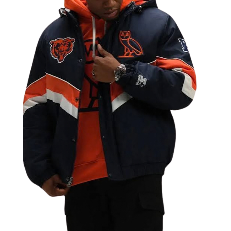 Chicago-Bears-OVO-Sideline-Puffer-Jacket-Side-Look (2) Chicago Bears OVO Sideline Puffer Jacket - Image 1