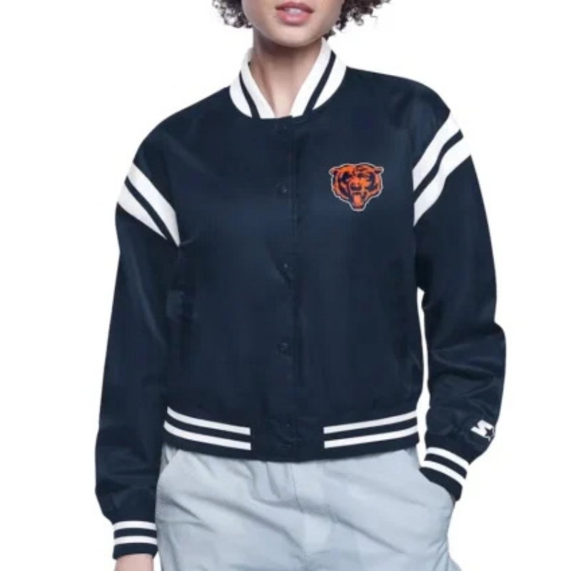 Chicago-Bears-Printed-Logo-Varsity-Satin-Jacket-350x425 Chicago Bears Printed Logo Varsity Satin Jacket - Image 1
