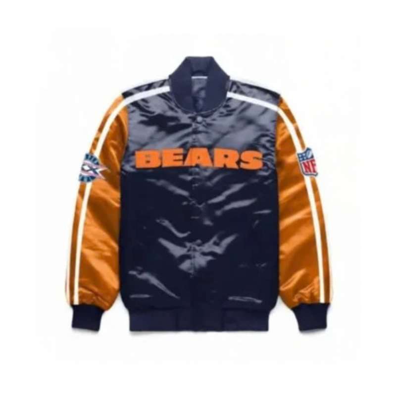 Chicago-Bears-Striped-Satin-Jacket-350x425 (1) Chicago Bears Striped Satin Jacket - Image 1