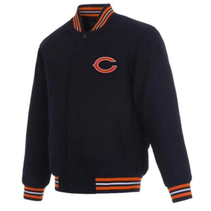 Chicago-Bears-Varsity-Navy-Blue-Wool-Jacket-350x425 Chicago Bears Varsity Navy Blue Wool Jacket - Image 1