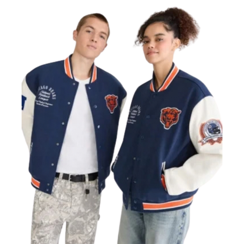 Chicago-Bears-White-and-Blue-Bomber-Jacket-350x425 Chicago Bears White and Blue Bomber Jacket - Image 1