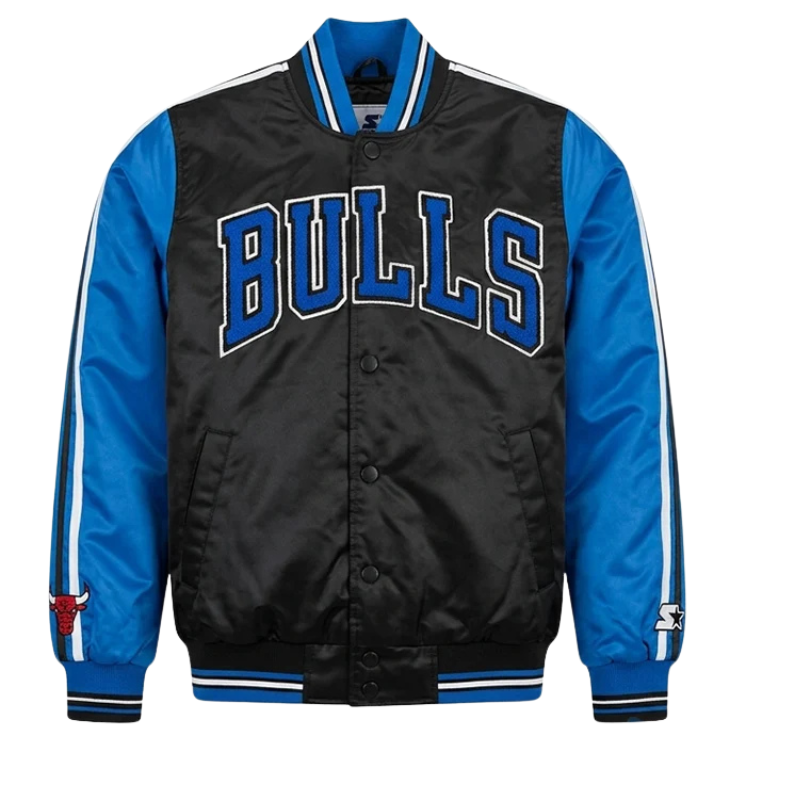 Chicago-Bulls-Black-and-Blue-Satin-Jacket Chicago Bulls Black And Blue Satin Jacket - Image 1