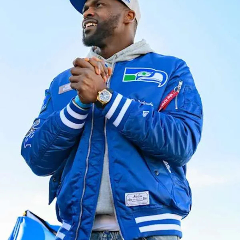 Cliff-Avril-2026-Seattle-Seahawks-Blue-Jacket Cliff Avril 2026 Seahawks Bomber Jacket - Image 1