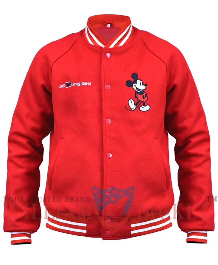 Disney-World-Mickey-Mouse-Red-Varsity-Jacket-front Disney World Mickey Mouse Red Varsity Jacket - Image 1