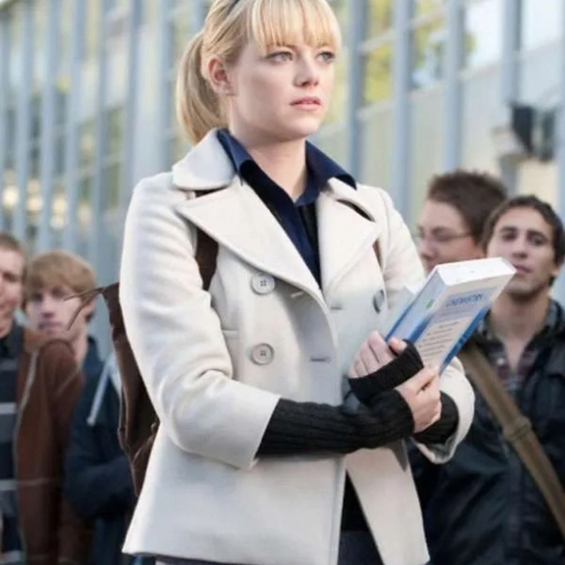 Emma-Stone-The-Amazing-Spider-Man-White-Wool-Peacoat The Amazing Spider-Man Emma Stone Peacoat - Image 1