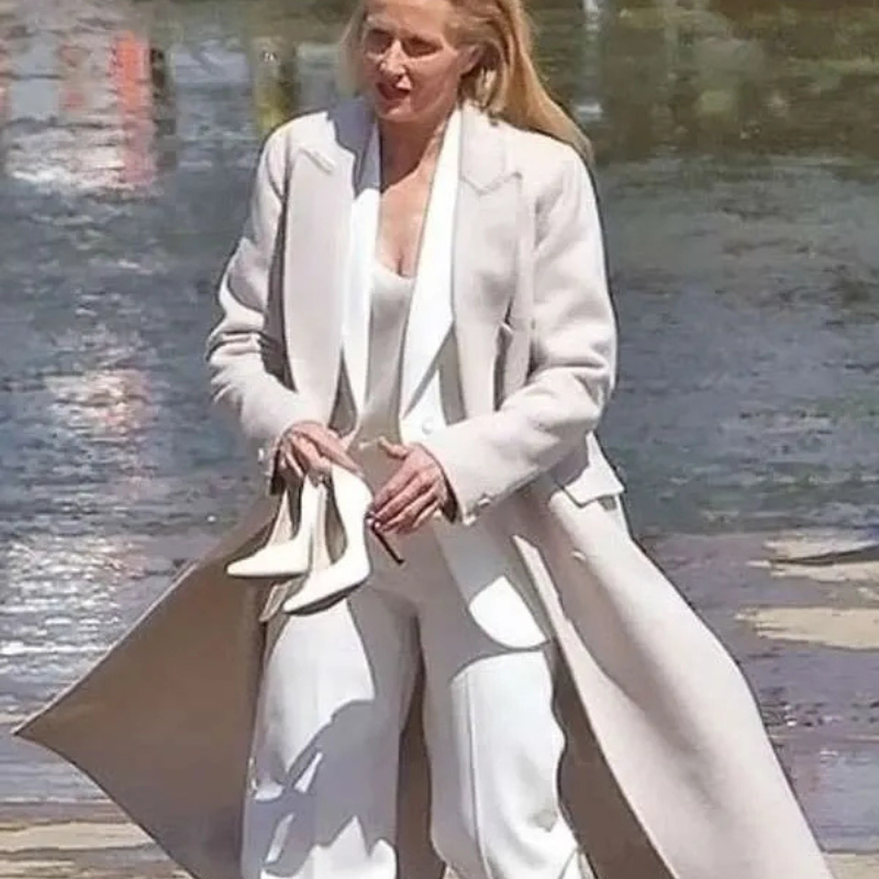 Gillian-Anderson-Animals-2026-Off-White-Wool-Coat Animals 2026 Gillian Anderson Wool Trench Coat - Image 1