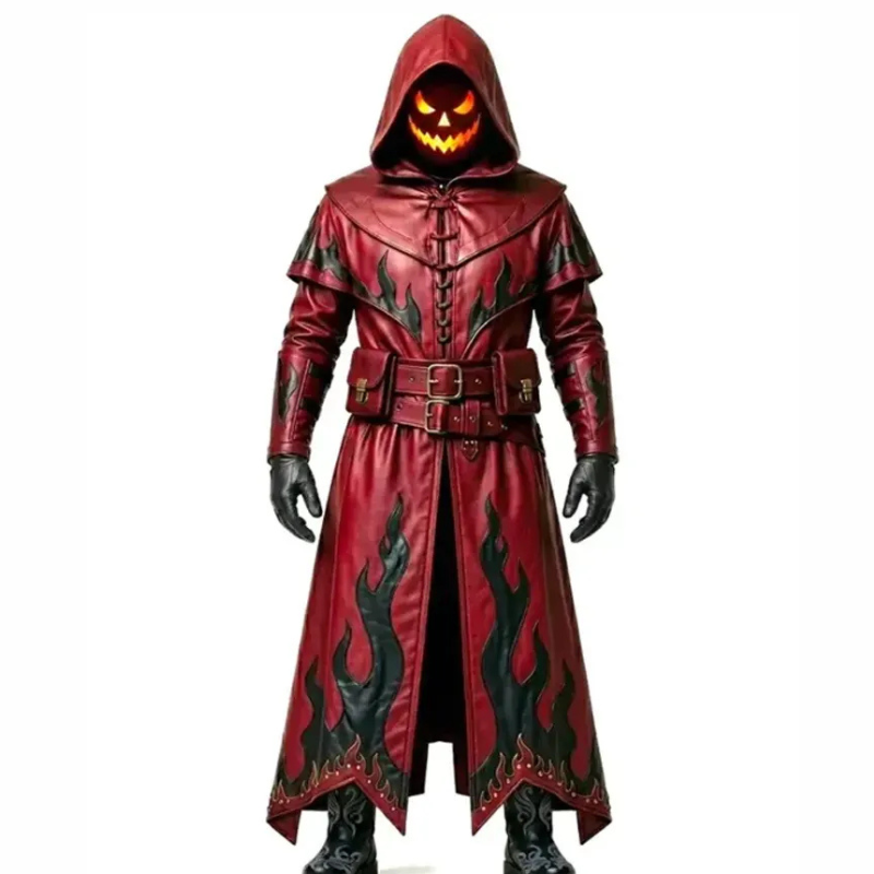 Gothic-Flame-Leather-Trench-Coat Gothic Flame Leather Trench Coat - Image 1