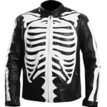 Halloween Party Skeleton Bones Black Leather Jacket
