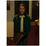 Haunted Wedding 2024 Janel Parrish Green Cardigan