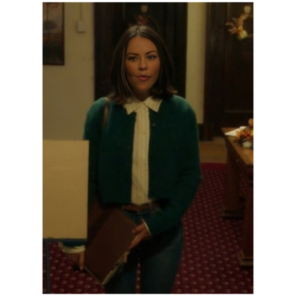Haunted Wedding 2024 Janel Parrish Green Cardigan