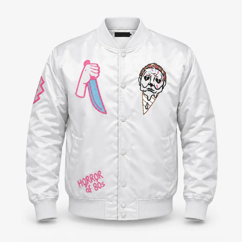 Ice-Scream-Grey-Satin-Bomber-Jacket Ice Scream Grey Satin Bomber Jacket - Image 1