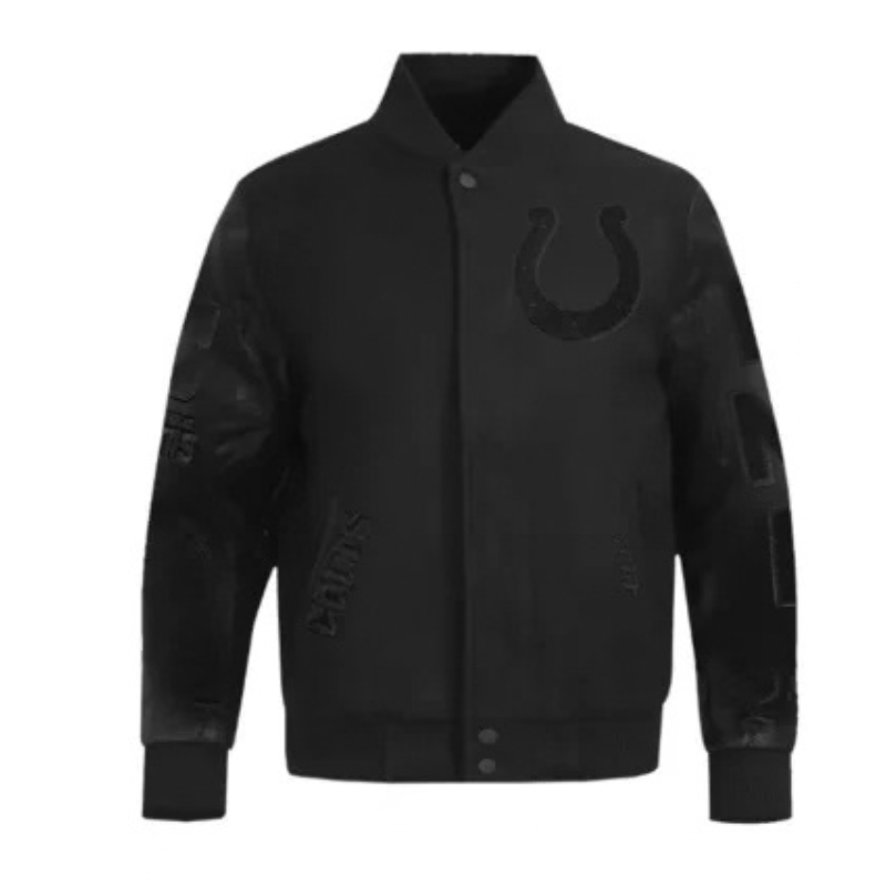 Indianapolis-Colts-Triple-Black-Varsity-Wool-Leather-Jacket-350x425 Indianapolis Colts Triple Black Varsity Wool-Leather Jacket - Image 1