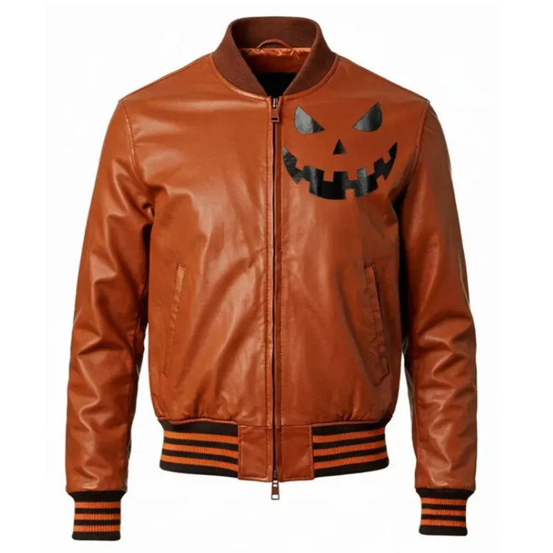 Jack-o-Lantern-Leather-Bomber-Jacket Jack-o-Lantern Leather Bomber Jacket - Image 1