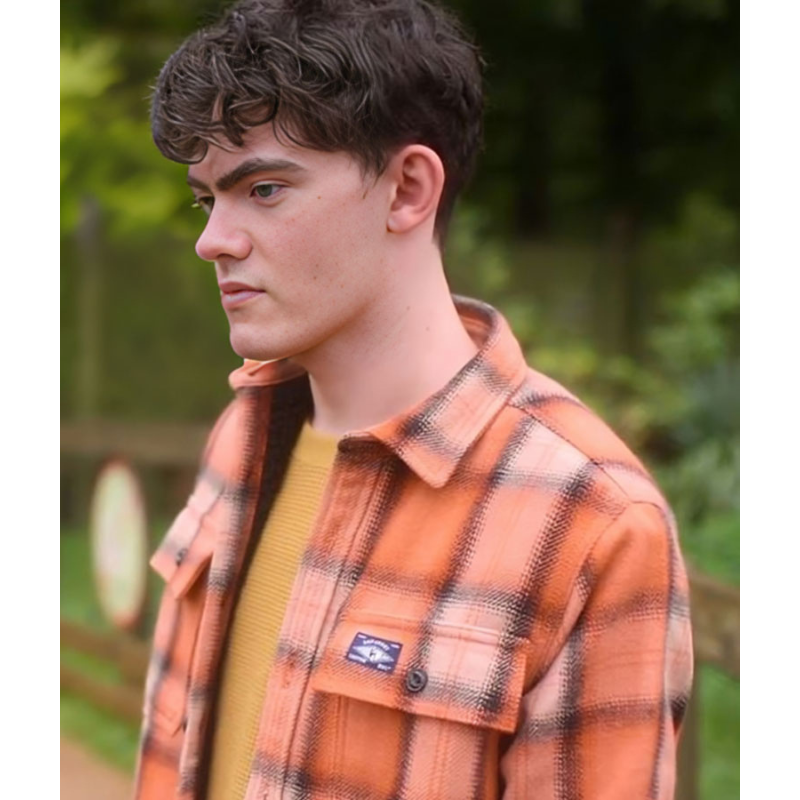 Joe-Locke-Heartstopper-Season-03-Charlie-Orange-Check-Shirt Heartstopper S03 Charlie Orange Plaid Shirt - Image 1