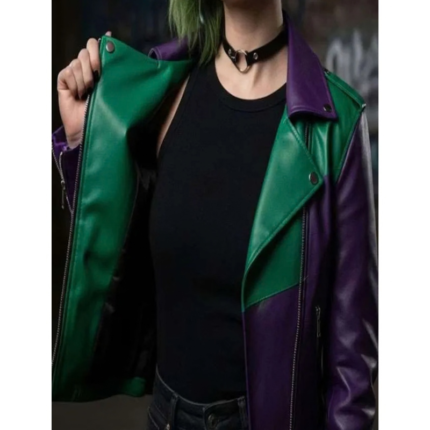 Joker Green and Purple Leather Jacket