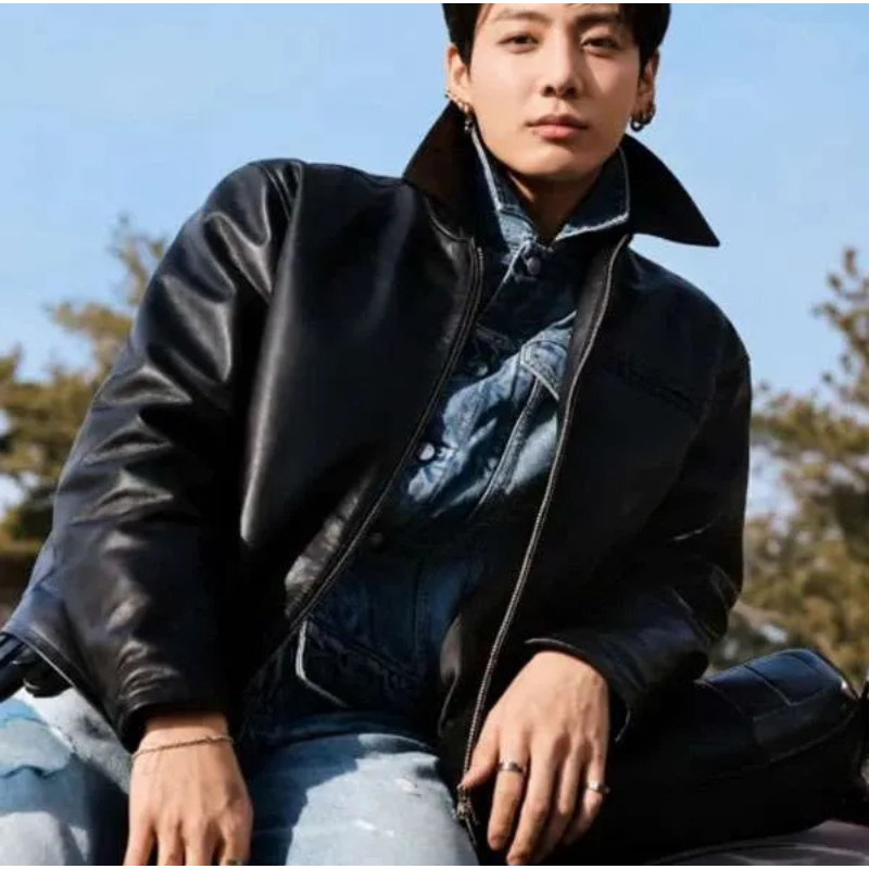 Jung-Kook-Black-Leather-Jacket-For-Men Jung Kook Black Leather Jacket - Image 1