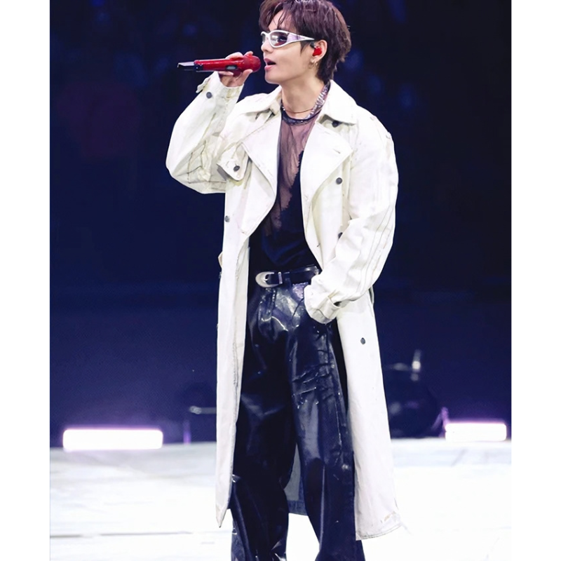Kim-Taehyung-Off-White-Diesel-Coated-Denim-Trench-Coat-for-men-and-women Kim Taehyung Off-White Coated Denim Trench Coat - Image 1