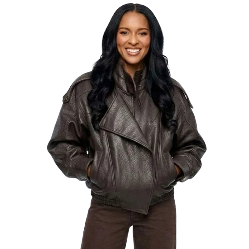 Lizzie-Mathis-Honest-Renovations-S04-Brown-Oversized-Leather-Jacket Lizzie Mathis Honest Renovations S04 Brown Leather Jacket - Image 1