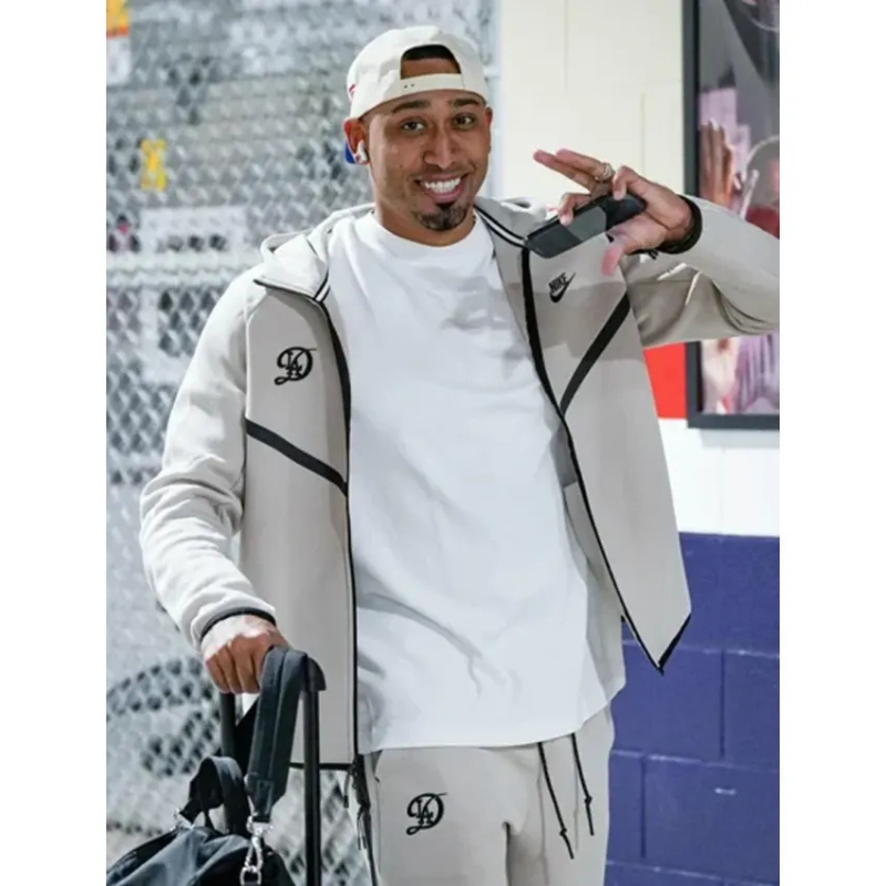 Los-Angeles-Dodgers-2026-Nike-Tech-Grey-Fleece-Hooded-Jacket-Right LA Dodgers 2026 Nike Tech Jacket - Image 1