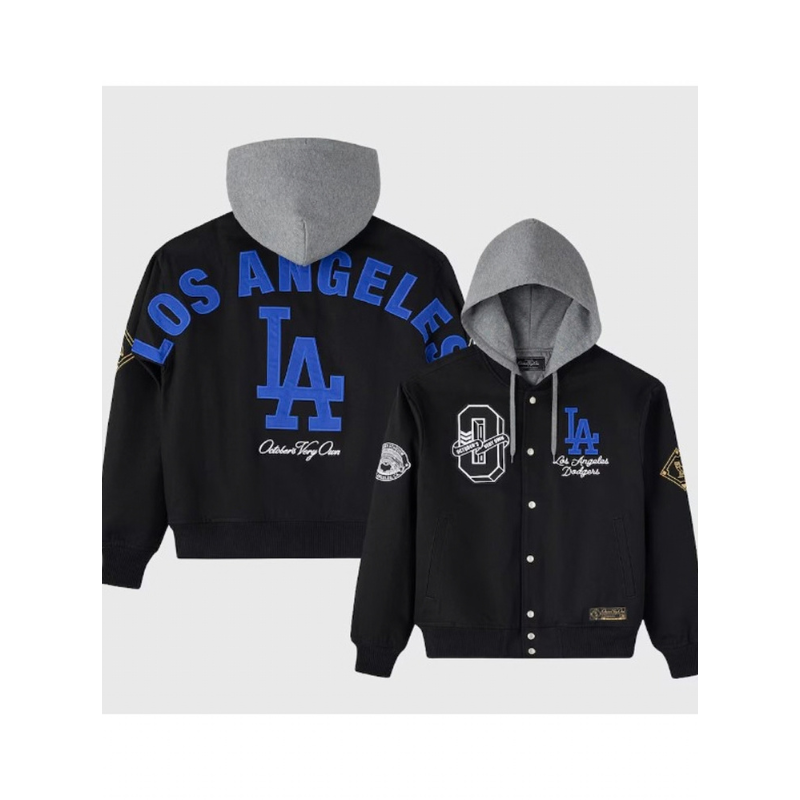 Los-Angeles-Dodgers-OVO-x-MLB-Black-Bomber-Jacket-3 Los Angeles Dodgers OVO x MLB Black Bomber Jacket - Image 1