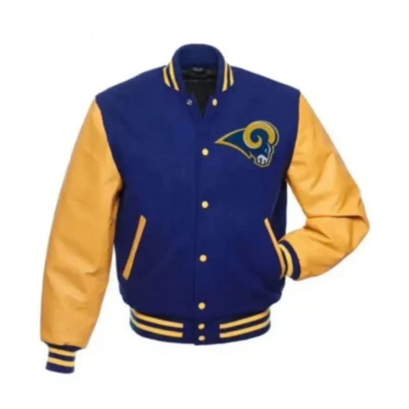 Los-Angeles-Rams-Varsity-Jacket-Front-350x425 Los Angeles Rams Letterman Varsity Jacket - Image 1