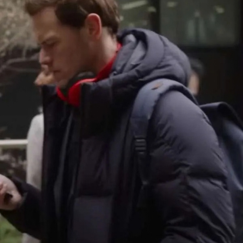 Love-Again-2023-Sam-Heughan-Puffer-Hooded-Jacket Sam Heughan Love Again 2023 Puffer Jacket - Image 1