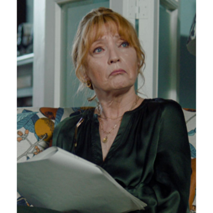 Lesley Manville Marble Hall Murders S01 Green Silk Blouse